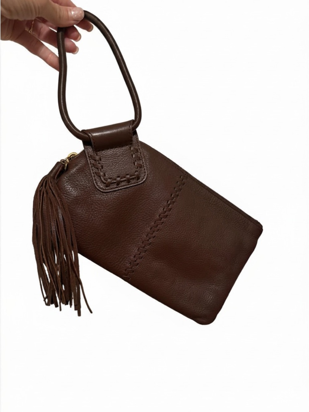 HOBO Brown Pebbled Leather Wristlet Clutch with Tassel Ring Handle - Picture 4 of 11